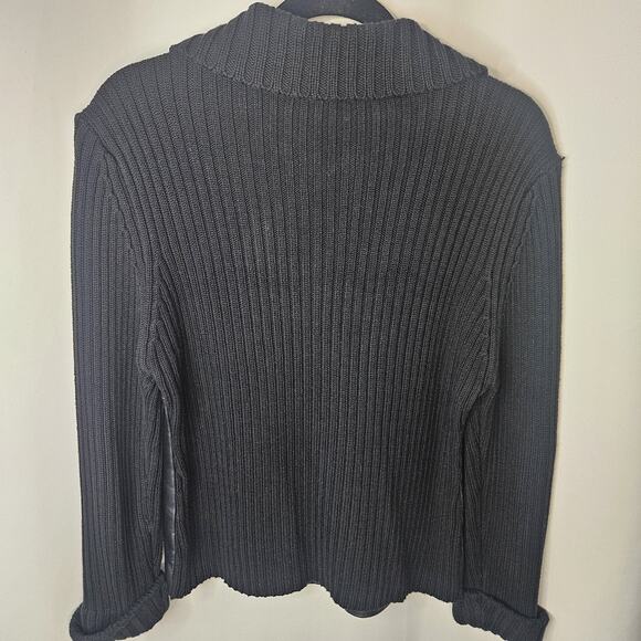 Leather Sweather Jacket By Maurice Sasson Large Vtg Black Sweater Coat - Picture 7 of 7